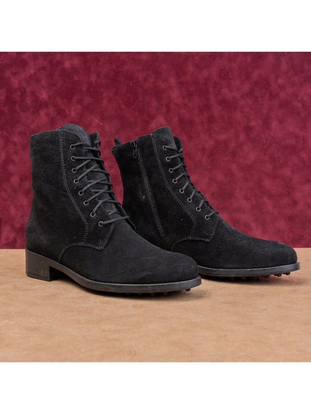 La Canadienne Black Suede Waterproof Round Toe Fall Lace-up Zip Ankle Boots 10
